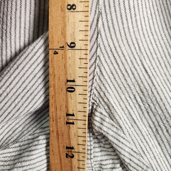 Anne Klein Cropped Linen/Cotton Pants Women L Gray/White Micro Stripe Pockets - Picture 12 of 14